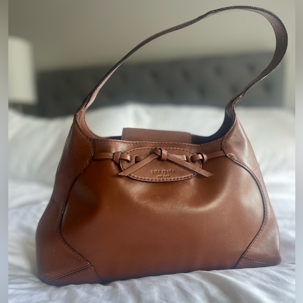 Vintage Kate Spade Brown Bow Leather Shoulder Bag